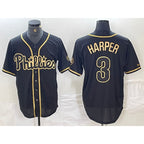 Philadelphia Phillies #3 Bryce Harper Black Gold KLUNKIM Cool Base Stitched Jersey
