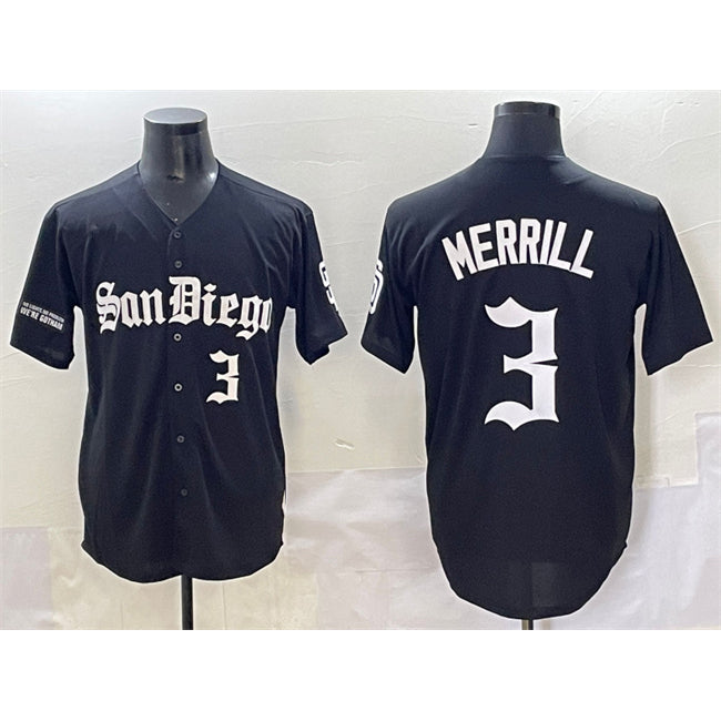 San Diego Padres #3 Jackson Merrill Black KLUNKIM Gothic Edition Vapor Limited Stitched Jersey