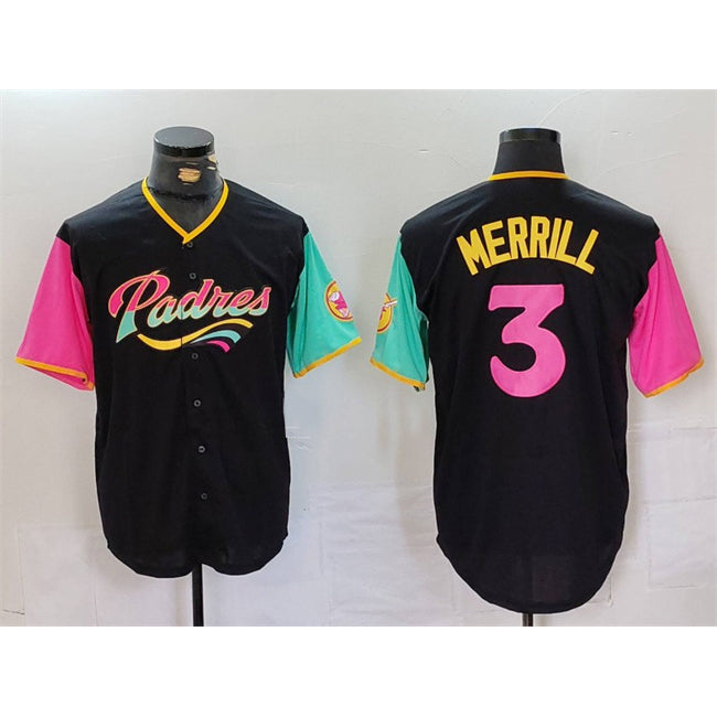 San Diego Padres #3 Jackson Merrill Black KLUNKIM City Connect Cool Base Stitched Jersey