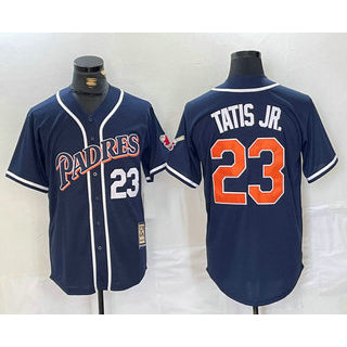San Diego Padres #23 Fernando Tatis Jr Navy Blue KLUNKIM Stitched Cool Base Throwback Jersey