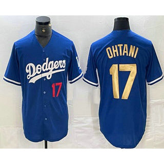 Los Angeles Dodgers #17 Shohei Ohtani Number Blue Gold KLUNKIM Stitched Cool Base Jerseys