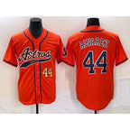 Houston Astros #44 Yordan Alvarez Number Orange KLUNKIM With Patch Cool Base Stitched Jersey