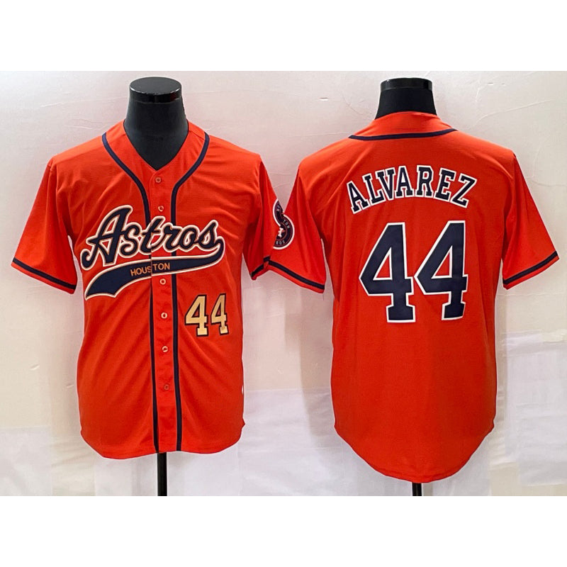 Houston Astros #44 Yordan Alvarez Number Orange KLUNKIM With Patch Cool Base Stitched Jersey
