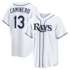 Tampa Bay Rays #13 Junior Caminero White KLUNKIM Home Replica Jersey