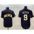 Milwaukee Brewers #9 Bob Uecker Black Gold KLUNKIM With Home Patch Limited Stitched Jersey