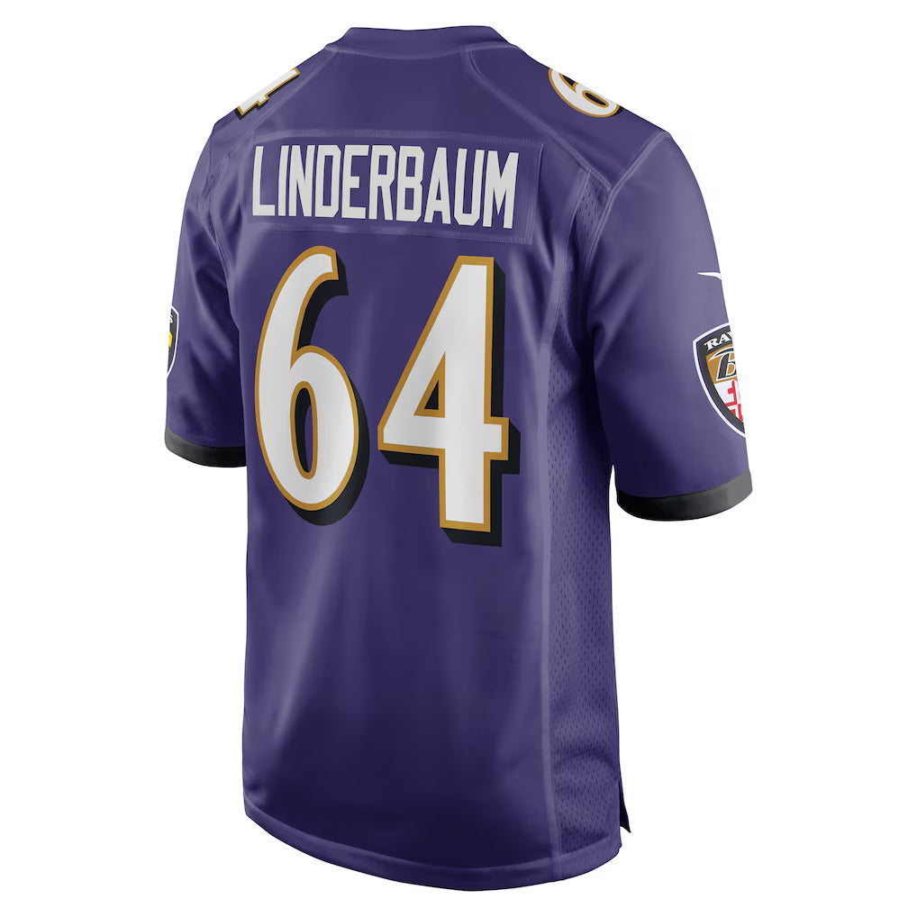 B.Ravens #64 Tyler Linderbaum Purple KLUNKIM Player Game Jersey