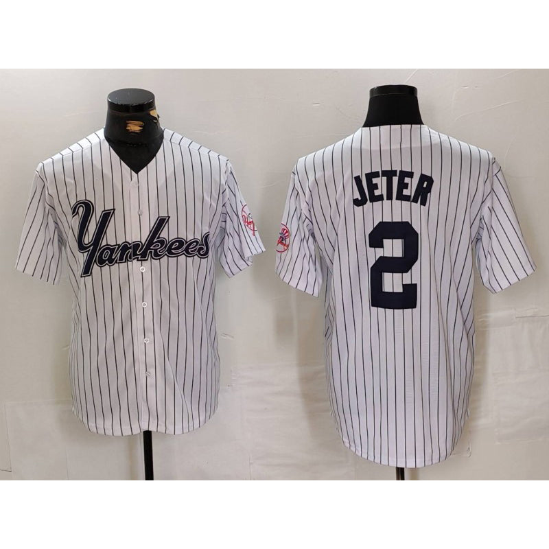 New York Yankees #2 Derek Jeter White KLUNKIM Pinstripe Fashion Cool Base Jersey 3