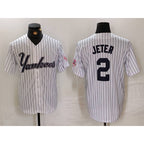 New York Yankees #2 Derek Jeter White KLUNKIM Pinstripe Fashion Cool Base Jersey 3