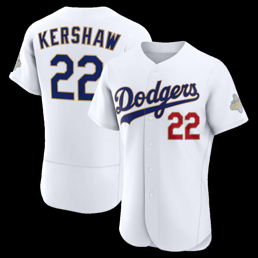 Los Angeles Dodgers #22 Clayton Kershaw White KLUNKIM 2026 Gold Collection Authentic Jersey