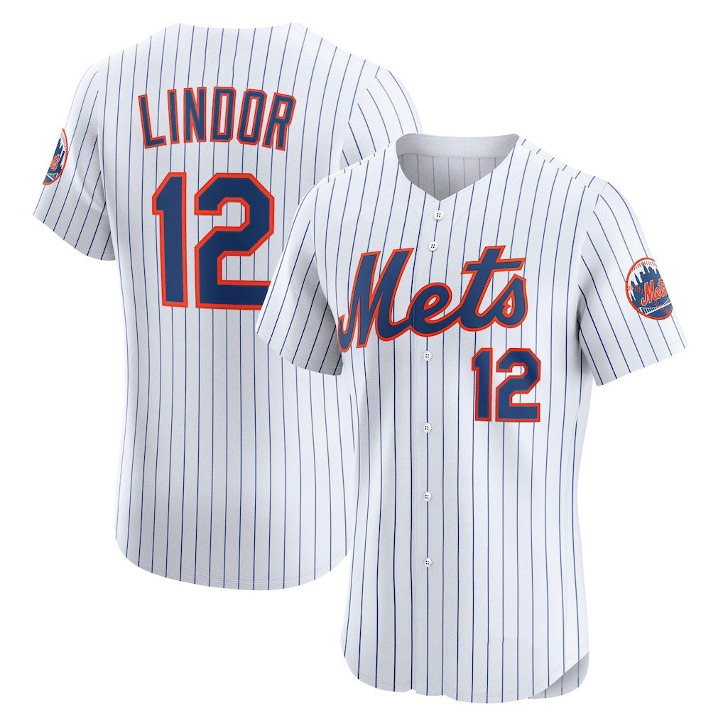 New York Mets #12 Francisco Lindor White KLUNKIM Home Elite Player Jersey