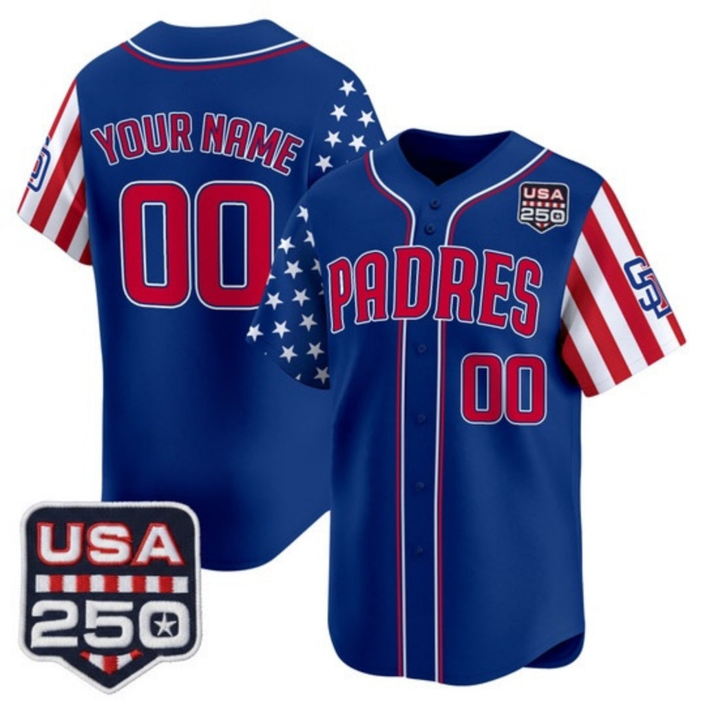 Custom San Diego Padres America 250 Edition Vapor Premier Limited Royal KLUNKIM Stitched Jerseys
