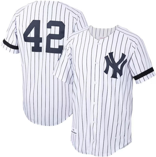 New York Yankees #42 Mariano Rivera Mitchell & Ness Home 2000 Cooperstown Collection Authentic Jersey - White/Navy Stitches Baseball Jerseys