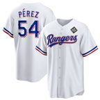 Texas Rangers #54 Mart¨ªn P¨¦rez White KLUNKIM 2023 World Series Stitched Jersey