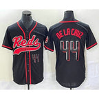 Cincinnati Reds #44 Elly De La Cruz Number Black KLUNKIM With Patch Cool Base Stitched Jersey