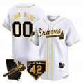 Custom Atlanta Braves 2024 Robinson & Georgia Patch Vapor Premier Limited Jersey ¨C White Gold KLUNKIM