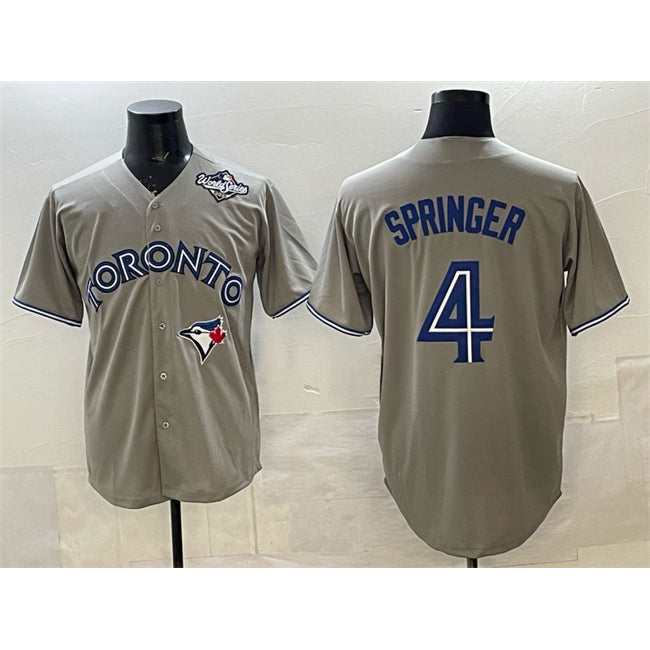 Toronto Blue Jays #4 George Springer Gray KLUNKIM 2025 World Series Cool Base Stitched Jersey