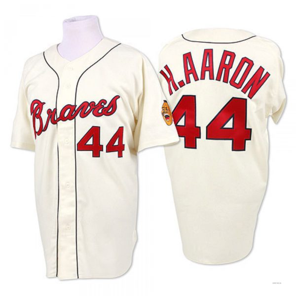 Atlanta Braves #44 Hank Aaron Cream 1963 Throwback Stitches Baseball Jerseys