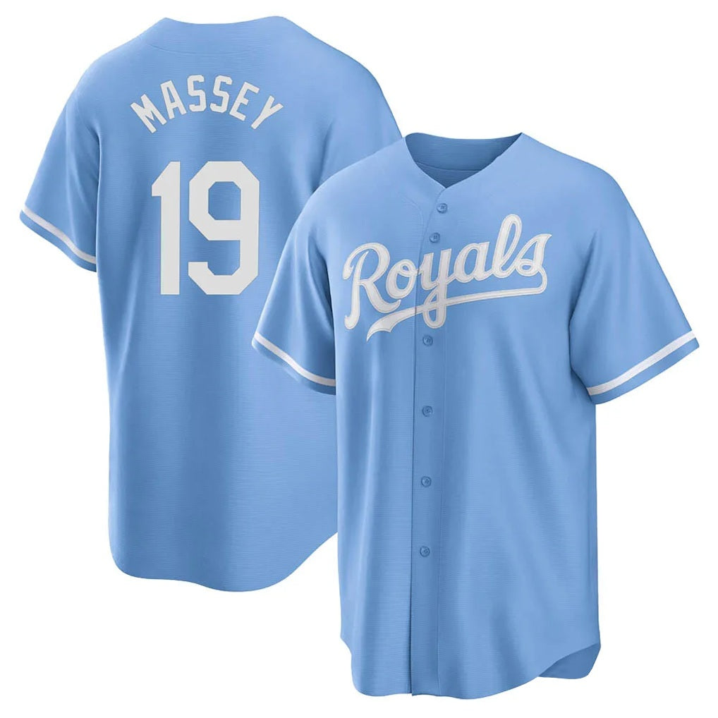 Kansas City Royals #19 Michael Massey Player Light Blue KLUNKIM Home Game Stitched Jerseys