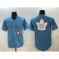 Toronto Blue Jays & Leafs Blue KLUNKIM 2025 World Series With White Leafs Logo Cool Base Stitched Jersey