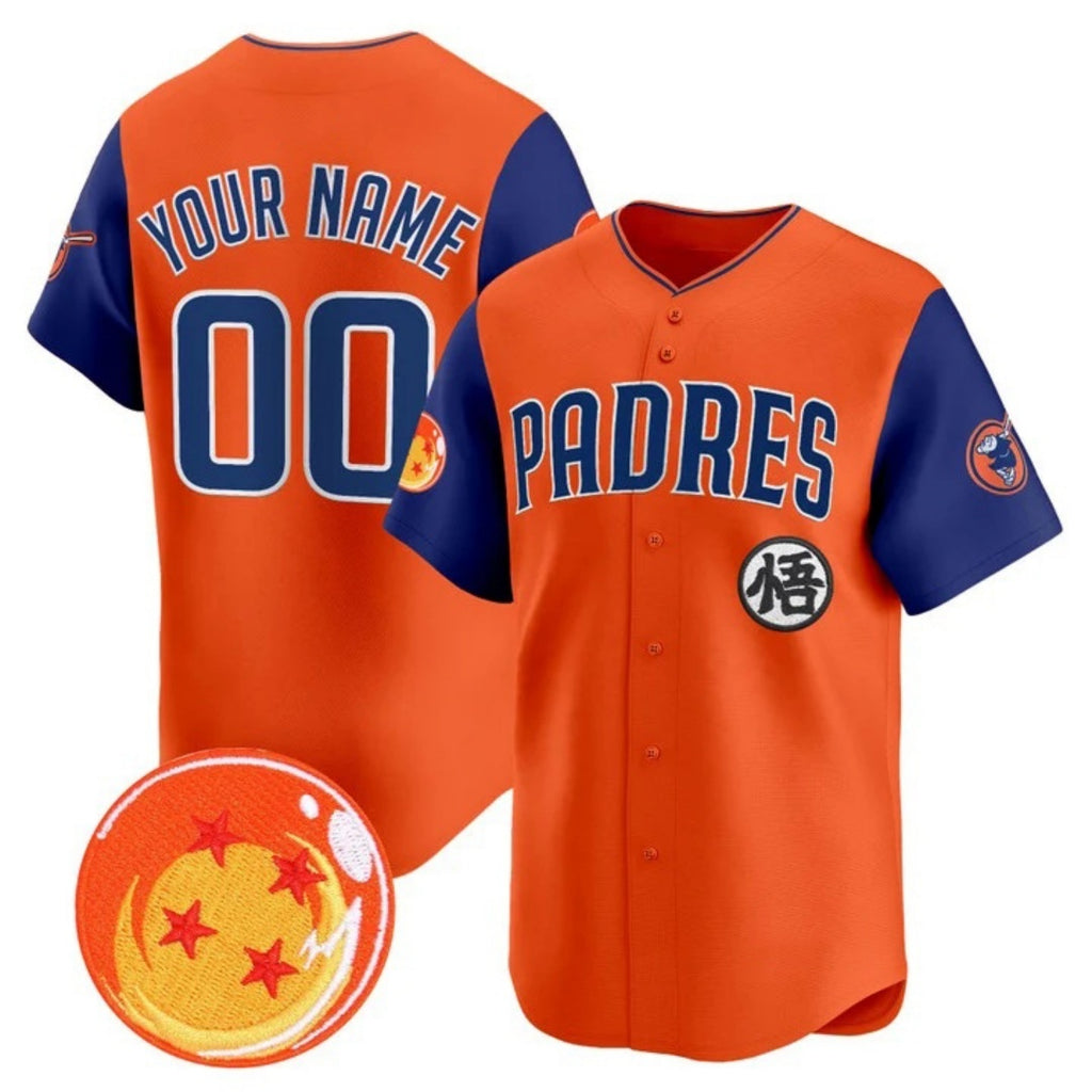 Custom San Diego Padres x Dragon Ball Royal Orange KLUNKIM Vapor Premier Limited Jersey - All Stitched