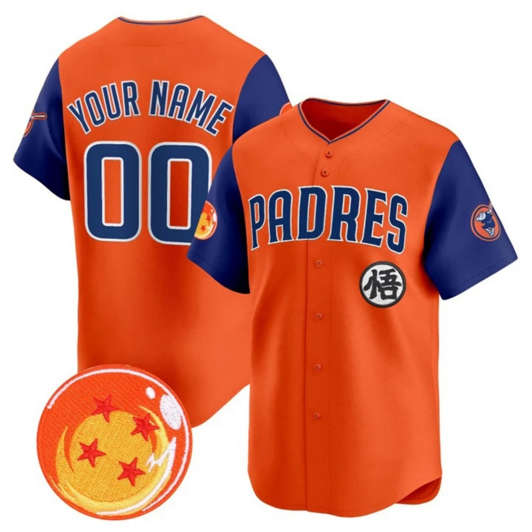 Custom San Diego Padres x Dragon Ball Royal Orange KLUNKIM Vapor Premier Limited Jersey - All Stitched