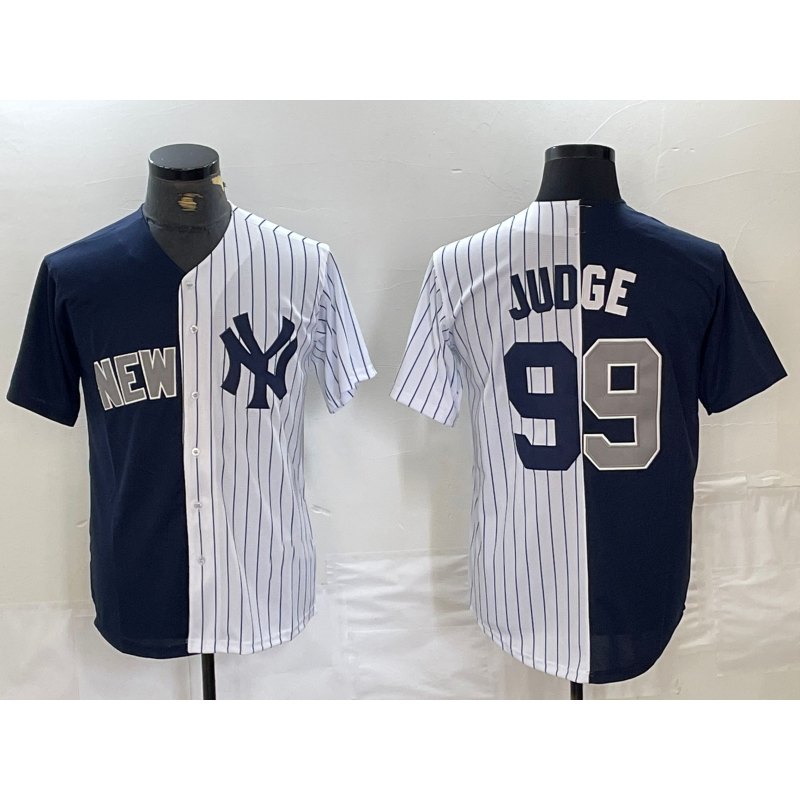New York Yankees #99 Aaron Judge Navy White KLUNKIM Split Stitched Jersey