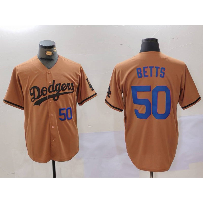 Los Angeles Dodgers #50 Mookie Betts Number Olive KLUNKIM Cool Base Limited Stitched Jerseys
