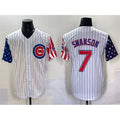 Chicago Cubs #7 Dansby Swanson White KLUNKIM Pinstripe 2025 Independence Day Vapor Premier Limited Stitched Jersey
