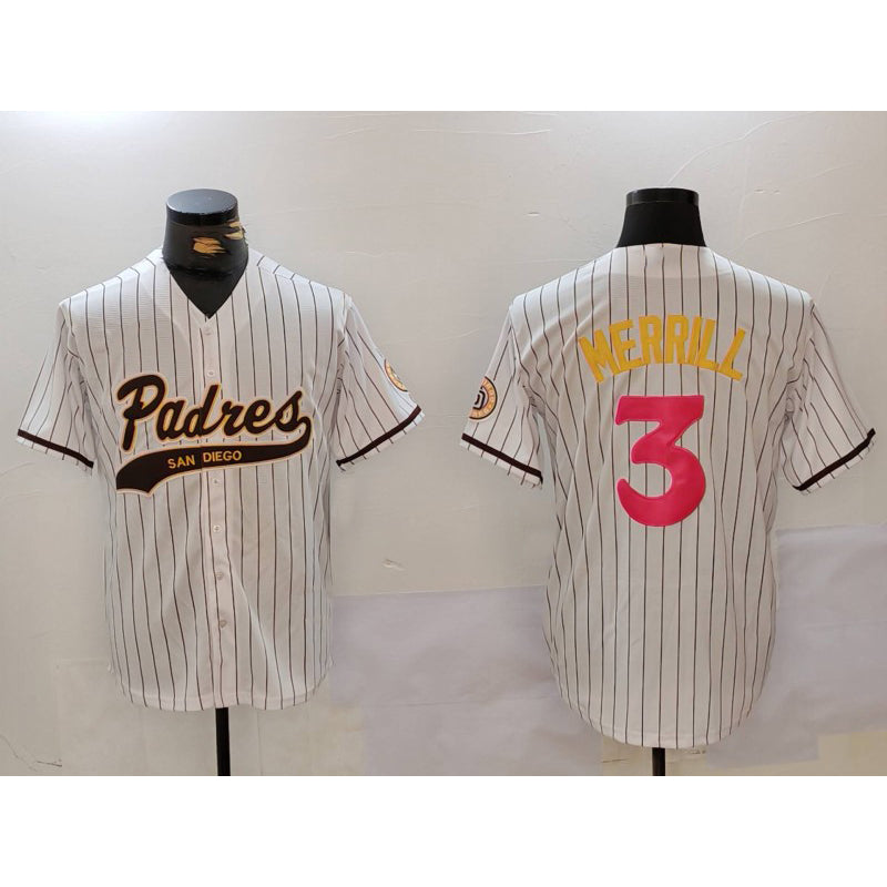 San Diego Padres #3 Jackson Merrill white KLUNKIM Cool Base Stitched Jersey 2