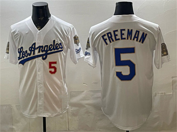 Los Angeles Dodgers #5 Freddie Freeman White KLUNKIM 2026 Gold Collection 9x & B2B Champs Patch Stitched Jersey