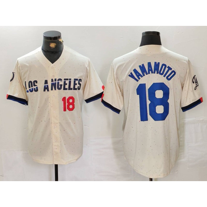Los Angeles Dodgers #18 Yoshinobu Yamamoto Number Cream KLUNKIM 2024 City Connect Limited Stitched Jerseys