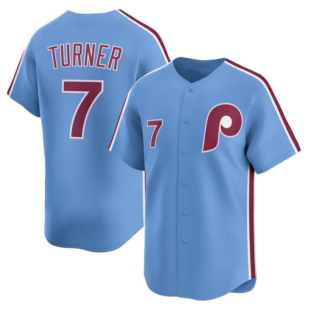 Philadelphia Phillies #7 Trea Turner Light Blue KLUNKIM Alternate Limited Player Jersey
