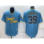 Milwaukee Brewers #39 Corbin Burnes Blue KLUNKIM 2022 City Connect Cool Base Stitched Jersey