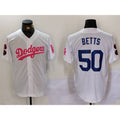 Los Angeles Dodgers #50 Mookie Betts White Pink KLUNKIM Vin & Kobe Patch Stitched Jersey1