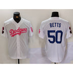 Los Angeles Dodgers #50 Mookie Betts White Pink KLUNKIM Vin & Kobe Patch Stitched Jersey1