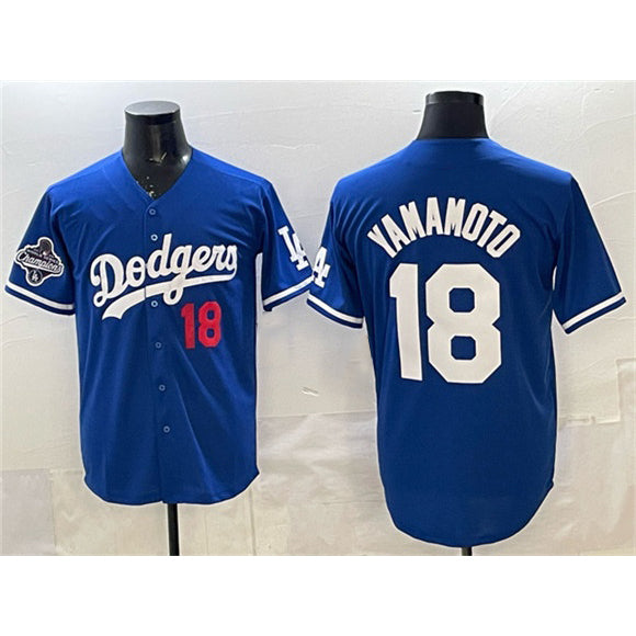 Los Angeles Dodgers #18 Yoshinobu Yamamoto Royal KLUNKIM 2025 World Series Champions Patch Limited Stitched Jersey