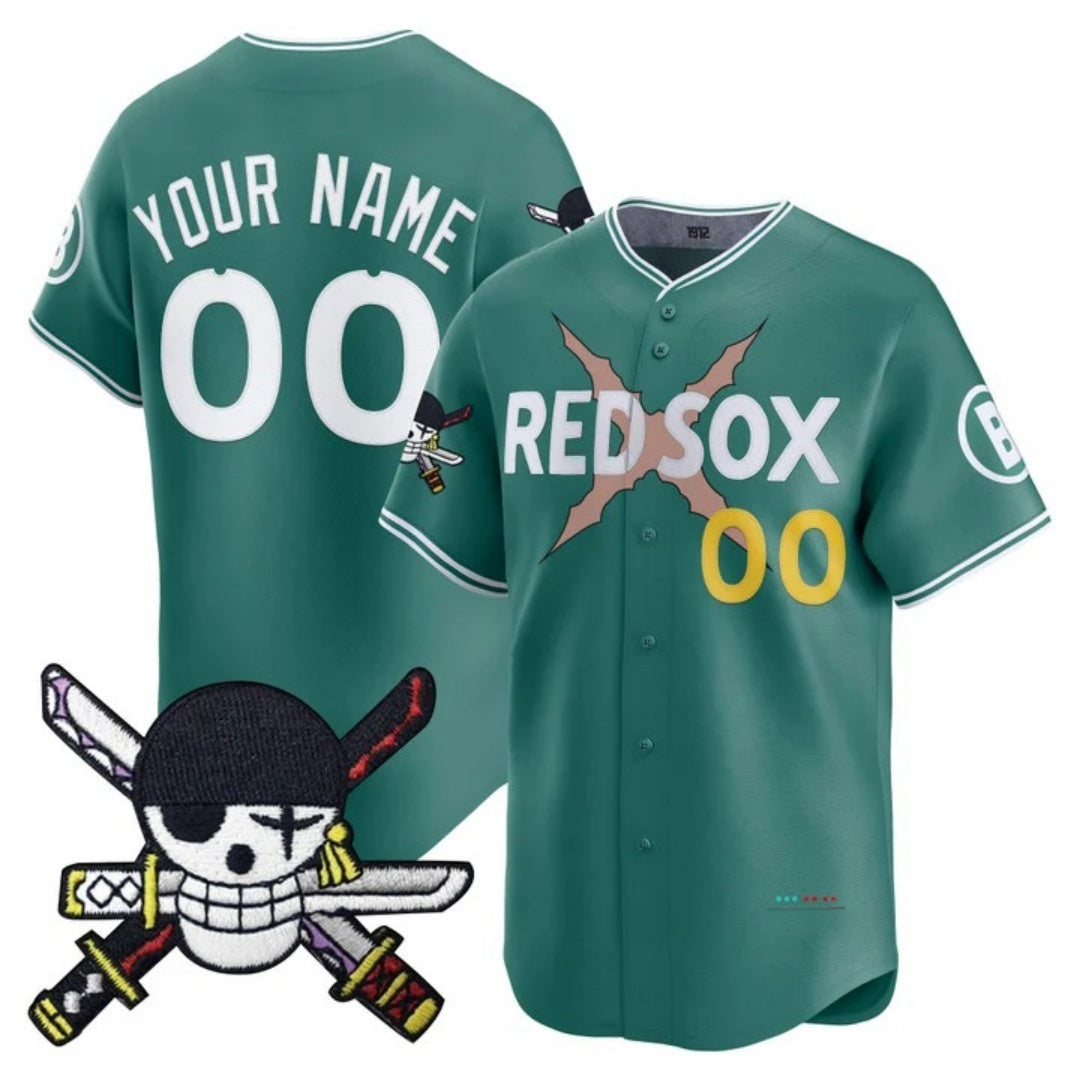Custom Boston Red Sox x One Piece Green KLUNKIM Zoro Patch Vapor Premier Limited Jersey - Stitched