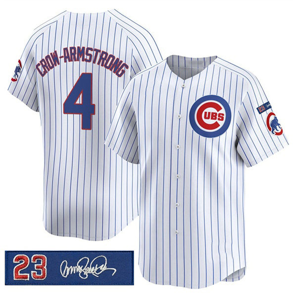 Chicago Cubs #4 Pete Crow-Armstrong White KLUNKIM Pinstripe 'Ryne Sandberg Tribute' Vapor Limited V3 Stitched Jersey