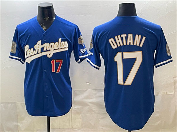 Los Angeles Dodgers #17 Shohei Ohtani Royal KLUNKIM 2026 Gold Collection 9x & B2B Champs Patch Stitched Jersey