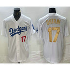 Los Angeles Dodgers #17 Shohei Ohtani Number White Gold KLUNKIM Stitched Cool Base Jersey 2
