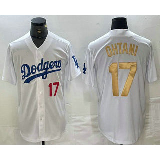 Los Angeles Dodgers #17 Shohei Ohtani Number White Gold KLUNKIM Stitched Cool Base Jersey 2