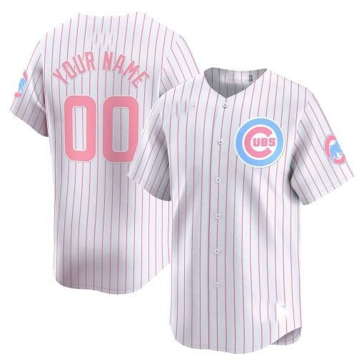 Custom Chicago Cubs Bubblegum Pink Vapor Premier Limited Jersey ¨C White Pinstripe KLUNKIM
