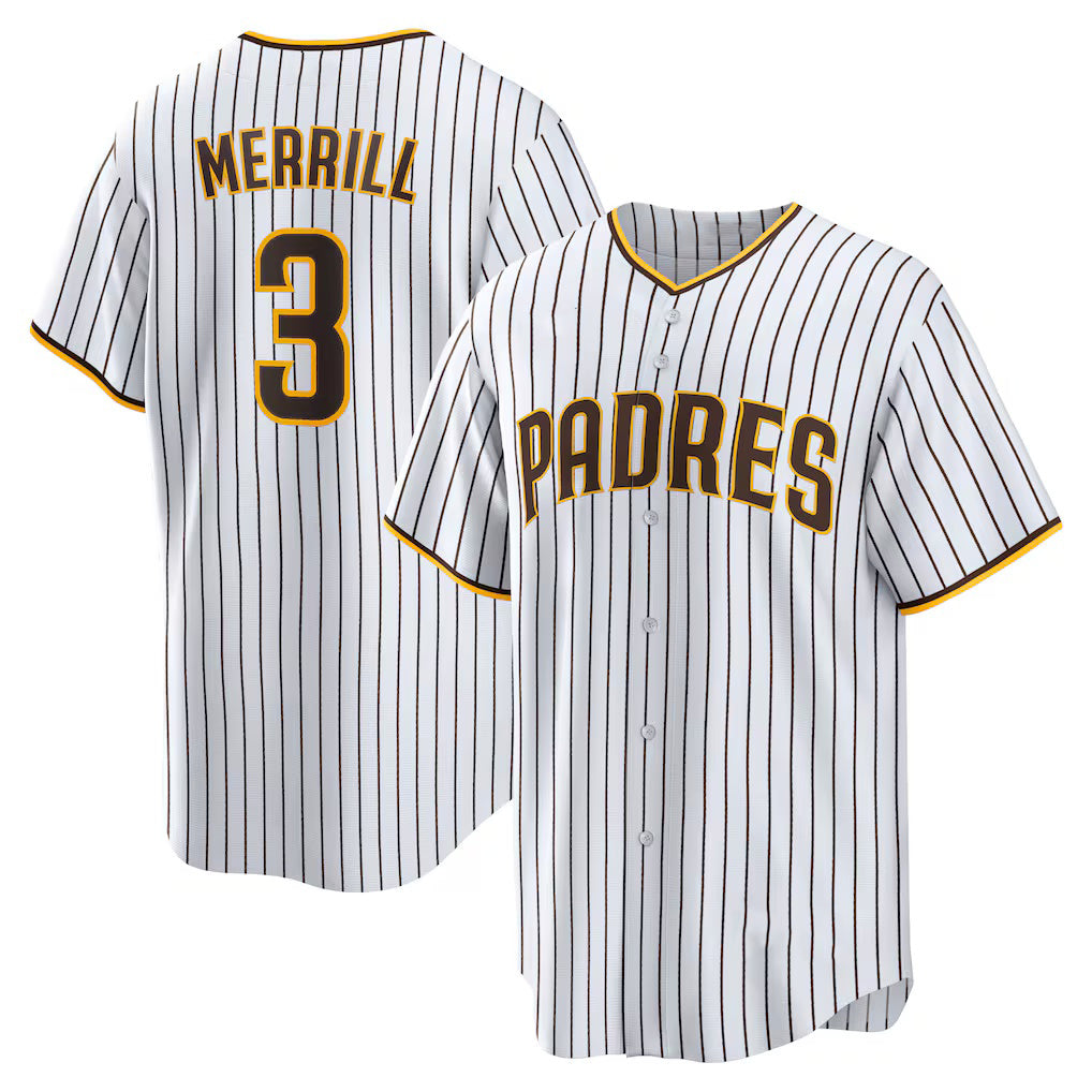 San Diego Padres #3 Jackson Merrill White KLUNKIM Home Replica Jersey