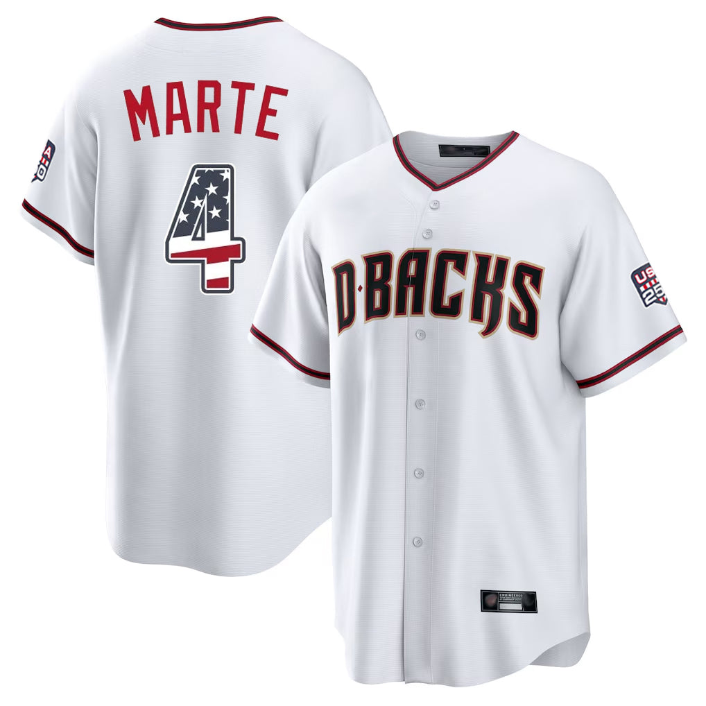 Arizona Diamondbacks #4 Ketel Marte Player White KLUNKIM USA 250 Fourth of July Home Game Stitched Jerseys