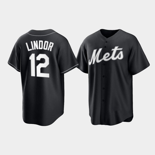 New York Mets #12 Francisco Lindor Black KLUNKIM Cool Base Stitched Jersey