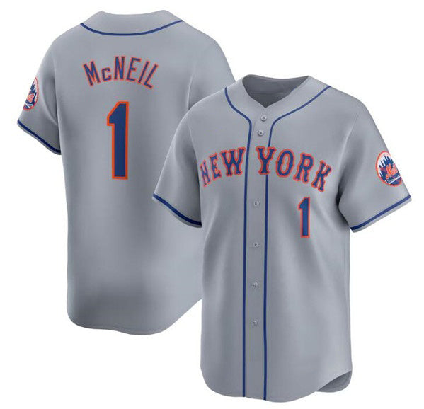 New York Mets #1 Jeff McNeil 2024 Gray KLUNKIM Away Limited Stitched Jersey