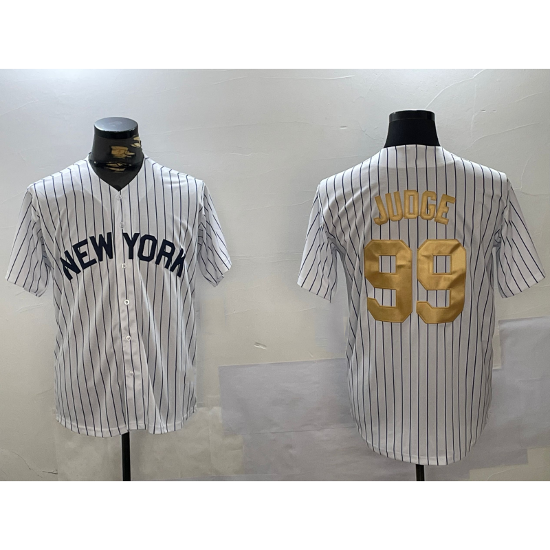 New York Yankees #99 Aaron Judge White KLUNKIM Pinstripe Fashion Cool Base Jersey 2