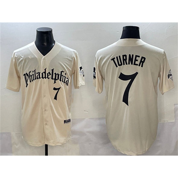 Philadelphia Phillies #7 Trea Turner Cream KLUNKIM Gothic Vapor Limited Stitched Jersey