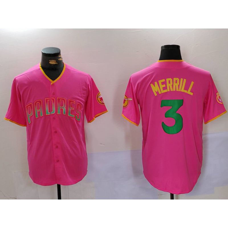 San Diego Padres #3 Jackson Merrill Pink KLUNKIM Player Number Fashion Jerseys