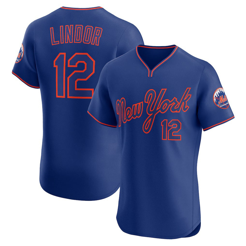 New York Mets #12 Francisco Lindor Royal KLUNKIM Alternate 2 Elite Jersey
